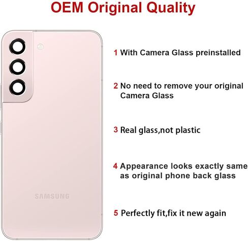 بديل الزجاج الخلفي الخلفي لهاتف Samsung Galaxy S22 Plus 6.6 بوصة مع مجموعة أدوات إصلاح ولاصق مثبت مسبقًا (ذهبي وردي) in Kuwait