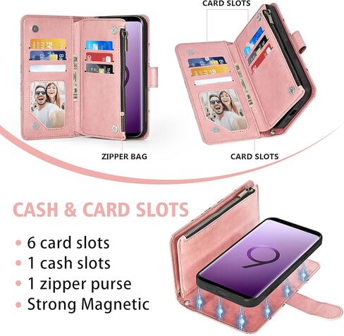 حافظة هاتف Asuwish لهاتف Samsung Galaxy S9 مزودة بسحاب ومحفظة مغناطيسية قابلة للفصل مع واقي شاشة من الزجاج المقسى وحزام كروس وحامل بطاقة زهرة ماندالا S 9 Edge 9S GS9 للنساء والفتيات باللون الأزرق in Kuwait