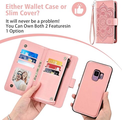 حافظة هاتف Asuwish لهاتف Samsung Galaxy S9 مزودة بسحاب ومحفظة مغناطيسية قابلة للفصل مع واقي شاشة من الزجاج المقسى وحزام كروس وحامل بطاقة زهرة ماندالا S 9 Edge 9S GS9 للنساء والفتيات باللون الأزرق in Kuwait