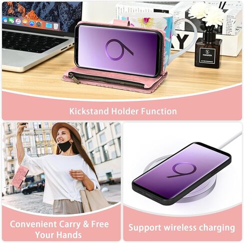 حافظة هاتف Asuwish لهاتف Samsung Galaxy S9 مزودة بسحاب ومحفظة مغناطيسية قابلة للفصل مع واقي شاشة من الزجاج المقسى وحزام كروس وحامل بطاقة زهرة ماندالا S 9 Edge 9S GS9 للنساء والفتيات باللون الأزرق in Kuwait