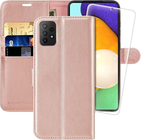 حافظة محفظة MONASAY متوافقة مع هاتف Galaxy A52/A52S 5G&4G، [واقي شاشة زجاجي متضمن] [حجب RFID] غطاء هاتف خلوي من الجلد القابل للطي مع حامل بطاقة الائتمان 6.5 بوصة، عنابي in Saudi Arabia