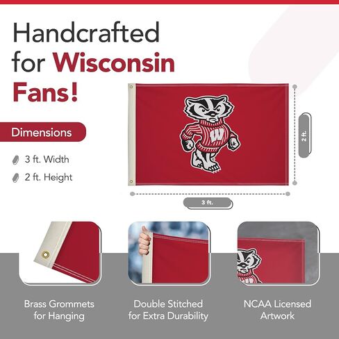Wisconsin Badgers College Sports Printed Flag - NCAA Licensed - Super Polyester 2' x 3' School Banner (Red, White) in Saudi Arabia
