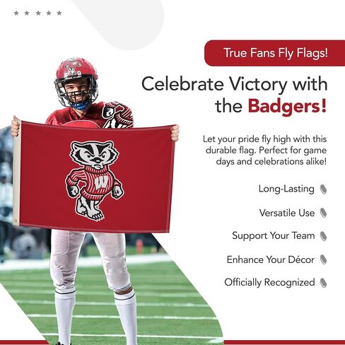 Wisconsin Badgers College Sports Printed Flag - NCAA Licensed - Super Polyester 2' x 3' School Banner (Red, White) in Saudi Arabia