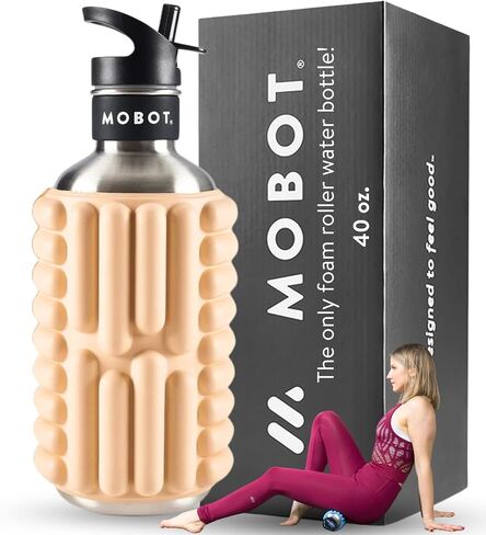MOBOT Portable Travel Foam Roller Water Bottle with Sip Straw, Stainless Steel Screw Lid | Insulated Sports Water Bottle and Foam Rollers for Yoga, Workout, Home Gym, & Exercise 40oz. (Aqua) in Saudi Arabia