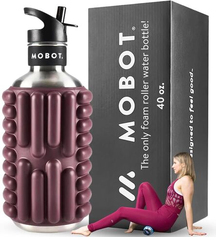 MOBOT Portable Travel Foam Roller Water Bottle with Sip Straw, Stainless Steel Screw Lid | Insulated Sports Water Bottle and Foam Rollers for Yoga, Workout, Home Gym, & Exercise 40oz. (Aqua) in Saudi Arabia
