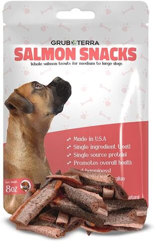 GrubTerra Premium All Natural Salmon Treat, Single Ingredient Dog Treats, Dog Food, Healthy Snacks, Ideal for Dog Training Treats, Bully Sticks for Canine Nutrition 8 oz in Saudi Arabia