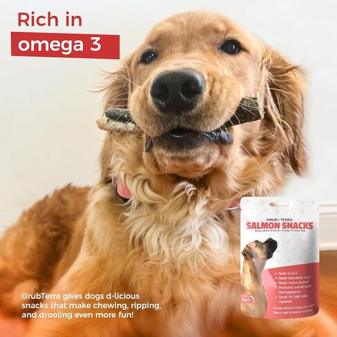 GrubTerra Premium All Natural Salmon Treat, Single Ingredient Dog Treats, Dog Food, Healthy Snacks, Ideal for Dog Training Treats, Bully Sticks for Canine Nutrition 8 oz in Saudi Arabia