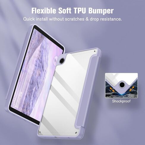Fintie Hybrid Slim Case for Samsung Galaxy Tab A9 8.7 Inch 2023 Model (SM-X110/X115/X117), Shockproof Cover with Clear Transparent Back Shell, Lilac Purple in Saudi Arabia