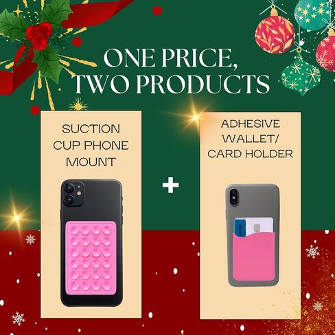 Silicone Suction Cup Phone Mount || 2 Products: 1 Sticky Phone Grip for Back of Phone + 1 Adhesive Wallet for Your Phone - Hands-Free, Durable and Strong Grip Holder for Selfies & Videos in Saudi Arabia