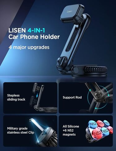 LISEN Magnetic Phone Holder for Car, Universal Phone Mount for Car, Dashboard Windshield Magnetic Car Cell Phone Holder Mount, Compatible for iPhone 13 Pro Max, Samsung Smartphones in Saudi Arabia