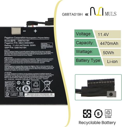 MULS 50Wh G6BTA019H استبدال بطارية الجهاز اللوحي لمايكروسوفت Wacom cintiq Companion 2 DTH-W1310 سلسلة الكمبيوتر اللوحي 0B23-00E00RV 4470mAh 3-Cell in Saudi Arabia