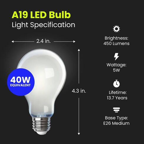 لمبة إضاءة LED A19 كهربائية من Feit، ما يعادل 60 وات، قابلة للتعتيم، 800 لومن، قاعدة E26 متوسطة، ضوء نهاري 5000 كلفن، 90 CRI، مصابيح إضاءة زجاجية قياسية 8.8 وات، عمر 13 عامًا، A1960/950CA/FIL/4، 4 عبوات in Saudi Arabia