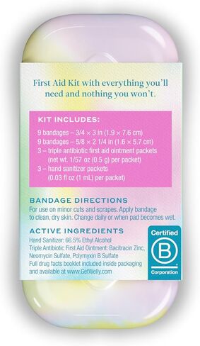 Welly Quick Fix Colorwash, On The Go First Aid Kit, Assorted Bandages, Ointments, and Hand Sanitizer, Tie Dye Patterns, 2 Pack in Kuwait