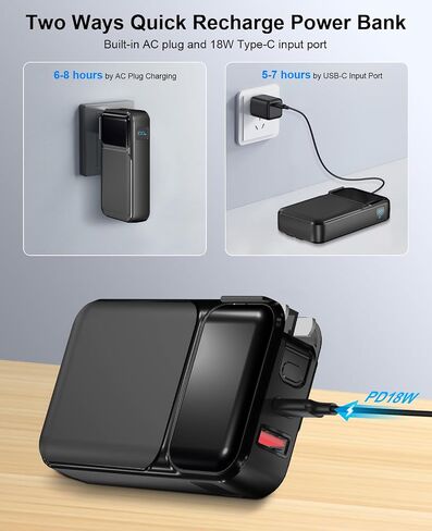 Portable Charger with Built-in Cables & AC Wall Plug, 22.5W Fast Charging 38800mAh USB C in & Out Power bank, Travel Essentials LED Display Phone Battery Pack, Compatible with iPhone Android, etc in Saudi Arabia