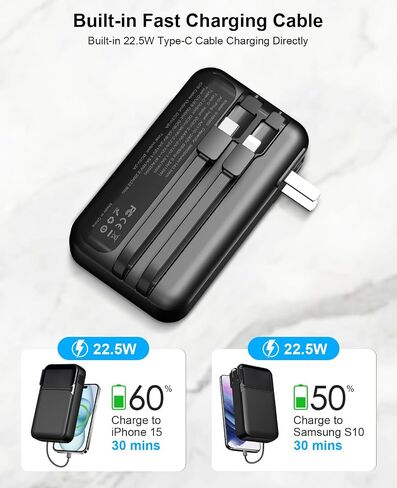 Portable Charger with Built-in Cables & AC Wall Plug, 22.5W Fast Charging 38800mAh USB C in & Out Power bank, Travel Essentials LED Display Phone Battery Pack, Compatible with iPhone Android, etc in Saudi Arabia