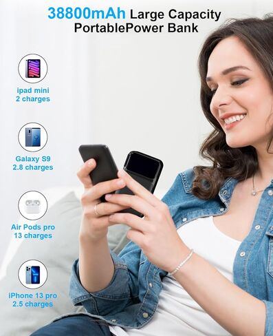 Portable Charger with Built-in Cables & AC Wall Plug, 22.5W Fast Charging 38800mAh USB C in & Out Power bank, Travel Essentials LED Display Phone Battery Pack, Compatible with iPhone Android, etc in Saudi Arabia