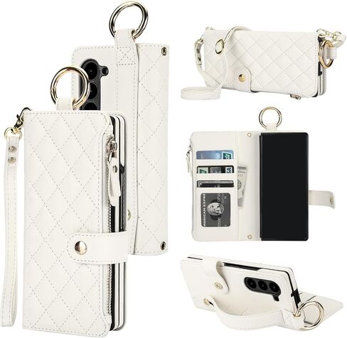 KIHUWEY for Galaxy Z Fold 6 Wallet Case with Card Holder Premium Leather Magnetic RFID Blocking Shockproof Zipper Wrist Strap Lanyard Cover for Samsung Galaxy Z Fold 6 7.6 Inch (Black) in Saudi Arabia