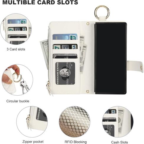KIHUWEY for Galaxy Z Fold 6 Wallet Case with Card Holder Premium Leather Magnetic RFID Blocking Shockproof Zipper Wrist Strap Lanyard Cover for Samsung Galaxy Z Fold 6 7.6 Inch (Black) in Saudi Arabia