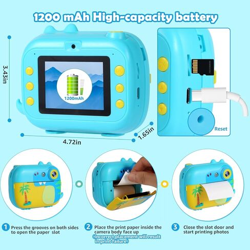 طباعة فورية لكاميرا الأطفال، كاميرا 1080 بكسل للأطفال مع 7 لفات ورق طباعة، ألعاب أطفال للأعمار من 3 إلى 14 عامًا، هدايا عيد الميلاد للأولاد من سن 4 إلى 10 سنوات in Kuwait