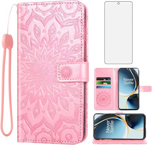 Phone Case for OnePlus Nord N30 5G/CE 3 Lite Wallet with Tempered Glass Screen Protector and Leather Slim Flip Cover Card Holder Stand Cell Accessories OPPO K11x/One Plus 1 1+ N 30/CE3 Women Rose Gold in Saudi Arabia