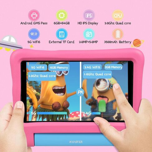 تابلت للأطفال، أجهزة لوحية للأطفال الصغار، شاشة IPS عالية الدقة 7 بوصة، أندرويد 12، رباعي النواة 2.0 جيجا هرتز، 6 جيجابايت + 64 جيجابايت، 5 جيجا واي فاي، بطارية 3500 مللي أمبير، أدوات الرقابة الأبوية، حافظة EVA مضادة للأطفال مع قلم (أزرق) in Kuwait