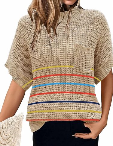 المرأة 2024 سترة سترة وهمية الرقبة Batwing قصيرة الأكمام المتضخم مضلع متماسكة القمم الخريف البلوز سترة S-XXL in Kuwait