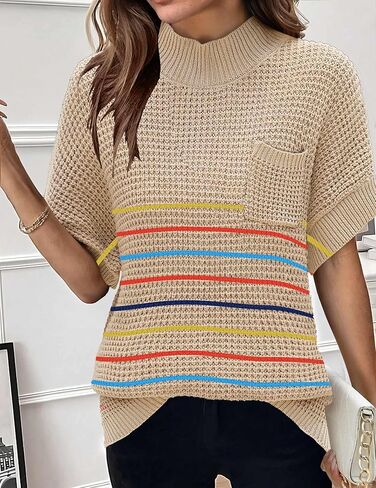 المرأة 2024 سترة سترة وهمية الرقبة Batwing قصيرة الأكمام المتضخم مضلع متماسكة القمم الخريف البلوز سترة S-XXL in Kuwait