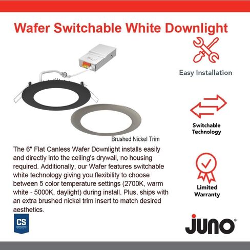 Juno WF6 SWW5 90CRI CP6 MB M2 Round Baffle LED Downlight, 120 Volts, 2700K/3000K/3500K/4000K/5000K, Triac Dimming, 6-Inch Ultra Thin Trim, 6 Pack Matte Black in Saudi Arabia