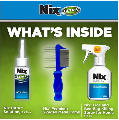 مجموعة إزالة القمل الفائقة من نيكس، محلول معالجة القمل للشعر، 3.4 أونصة سائلة ومشط إزالة القمل، بخاخ لقتل القمل وحشرات الفراش، 5 أونصة سائلة in Kuwait