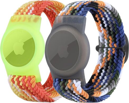 Meliya Elastic Nylon AirTag Bracelet for Kids, 2 Pack Nylon Watch Bands Compatible with Apple AirTag, Adjustable Anti-Lost Wristband for Kids Boys Girls Elders (Pink White+Orange) in Saudi Arabia