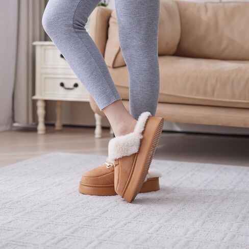 Womens Fuzzy Memory Foam Slippers for Women Winter House Slippers Warm Comfy Shoes Indoor Outdoor Suede Platform with Anti-Skid Sole Gift for Women Mom Ladies in Saudi Arabia