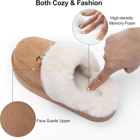 Womens Fuzzy Memory Foam Slippers for Women Winter House Slippers Warm Comfy Shoes Indoor Outdoor Suede Platform with Anti-Skid Sole Gift for Women Mom Ladies in Saudi Arabia
