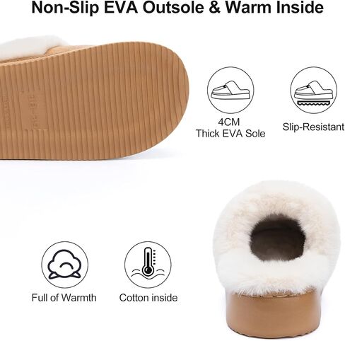 Womens Fuzzy Memory Foam Slippers for Women Winter House Slippers Warm Comfy Shoes Indoor Outdoor Suede Platform with Anti-Skid Sole Gift for Women Mom Ladies in Saudi Arabia
