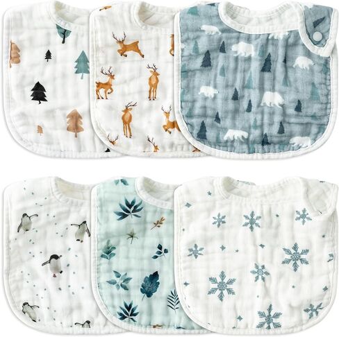 Zainpe 6Pcs Snap Muslin Cotton Baby Bibs Halloween Ghosts Pumpkin Bat Pattern Infants Drooling Bib Soft Absorbent Adjustable Burp Cloths Feeding Bibs for Newborns Toddlers Teething Eating 0-36 Months in Kuwait
