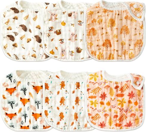 Zainpe 6Pcs Snap Muslin Cotton Baby Bibs Halloween Ghosts Pumpkin Bat Pattern Infants Drooling Bib Soft Absorbent Adjustable Burp Cloths Feeding Bibs for Newborns Toddlers Teething Eating 0-36 Months in Kuwait