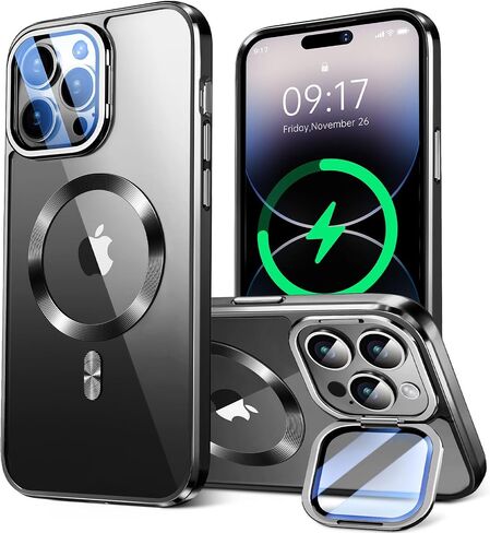 [حامل وشحن، كلاهما في وقت واحد] حافظة مغناطيسية لهاتف iPhone 16 Pro Max مع مسند للكاميرا [متوافقة مع Magsafe] حماية للكاميرا، مصد طلاء عسكري تم اختباره ضد السقوط، حلقة CD، غطاء شفاف نحيف - ذهبي in Kuwait