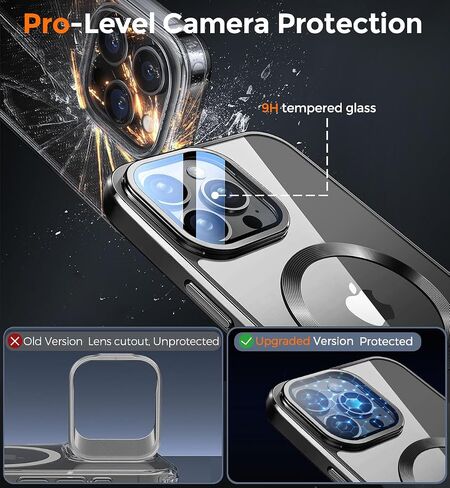 [حامل وشحن، كلاهما في وقت واحد] حافظة مغناطيسية لهاتف iPhone 16 Pro Max مع مسند للكاميرا [متوافقة مع Magsafe] حماية للكاميرا، مصد طلاء عسكري تم اختباره ضد السقوط، حلقة CD، غطاء شفاف نحيف - ذهبي in Kuwait