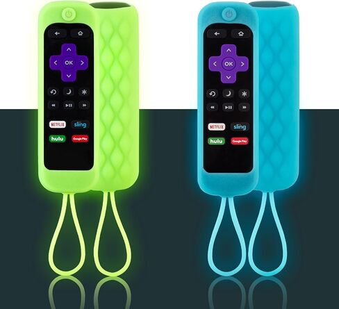 2 حزمة Roku غطاء حماية من السيليكون لجهاز Roku TV TCL Roku 2/3/4/ Express/Premiere/Voice/Streaming Stick/Ultra RC280 مضاد للانزلاق عن بعد مضاد للفقدان يتوهج في الظلام (أخضر متوهج + أزرق) in Saudi Arabia