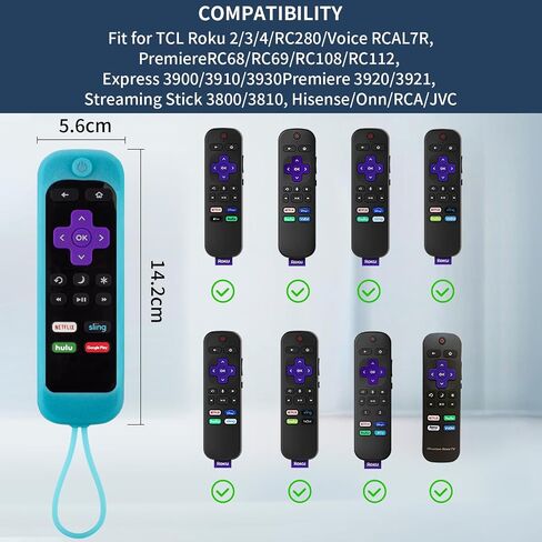 2 حزمة Roku غطاء حماية من السيليكون لجهاز Roku TV TCL Roku 2/3/4/ Express/Premiere/Voice/Streaming Stick/Ultra RC280 مضاد للانزلاق عن بعد مضاد للفقدان يتوهج في الظلام (أخضر متوهج + أزرق) in Saudi Arabia
