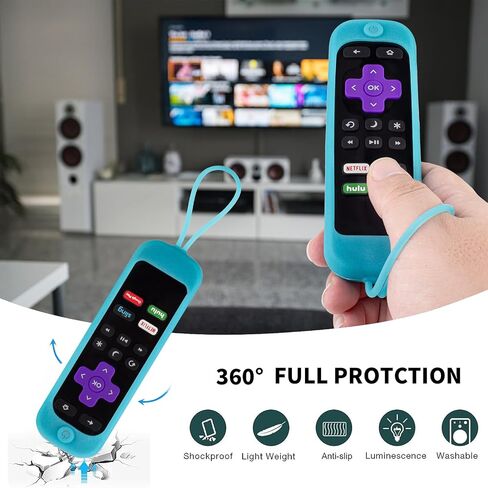2 حزمة Roku غطاء حماية من السيليكون لجهاز Roku TV TCL Roku 2/3/4/ Express/Premiere/Voice/Streaming Stick/Ultra RC280 مضاد للانزلاق عن بعد مضاد للفقدان يتوهج في الظلام (أخضر متوهج + أزرق) in Saudi Arabia