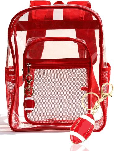 Clear Backpack Heavy Duty PVC Transparent Backpack with Keychain (RED_WHT&RED) in Saudi Arabia