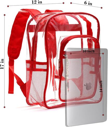 Clear Backpack Heavy Duty PVC Transparent Backpack with Keychain (RED_WHT&RED) in Saudi Arabia