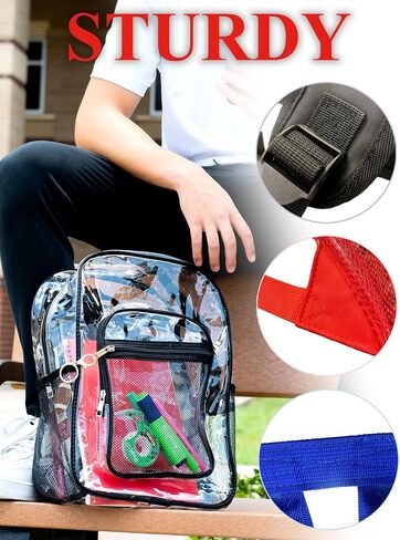 Clear Backpack Heavy Duty PVC Transparent Backpack with Keychain (RED_WHT&RED) in Saudi Arabia