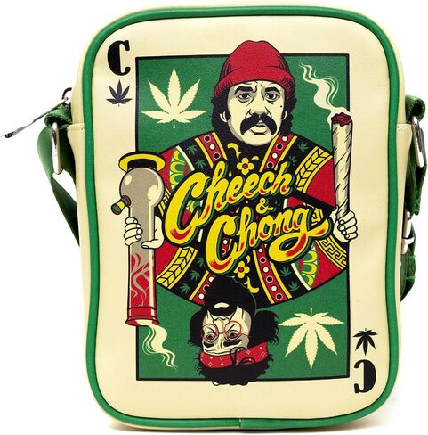 حقيبة ظهر من الجلد النباتي من Cheech & Chong للرجال والنساء مع حزام قابل للتعديل، نسخة طبق الأصل من بطاقة لعب C of Weeds، باللون الأخضر in Saudi Arabia