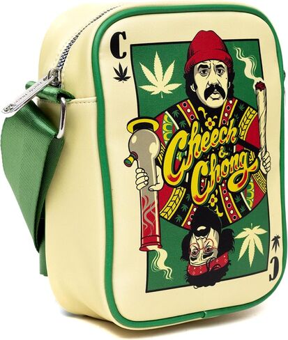 حقيبة ظهر من الجلد النباتي من Cheech & Chong للرجال والنساء مع حزام قابل للتعديل، نسخة طبق الأصل من بطاقة لعب C of Weeds، باللون الأخضر in Saudi Arabia