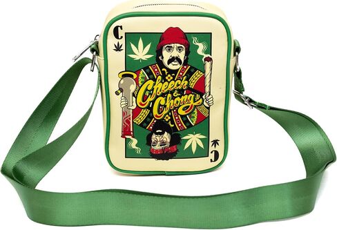 حقيبة ظهر من الجلد النباتي من Cheech & Chong للرجال والنساء مع حزام قابل للتعديل، نسخة طبق الأصل من بطاقة لعب C of Weeds، باللون الأخضر in Saudi Arabia
