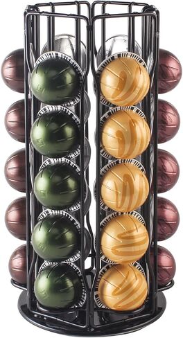 SEVENLINE Coffee Pod Holder – Compatible with Nespresso Vertuo Pods,Storage For 30 Pods Vertuoline Capsules Rotating Stand Carousel Organizer Rack (Black) in Saudi Arabia