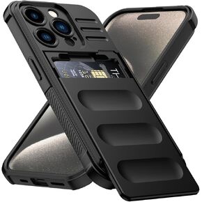 Nvollnoe for iPhone 15 Pro Case with Card Holder Heavy Duty Protective Premium TPU Shockproof Slide Hidden Card Slot Slim Wallet Case for iPhone 15 Pro for Men&Women(Black)
