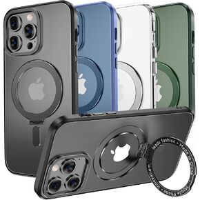 MAGIC JOHN Magnetic Case for iPhone 13 Pro Max Phone Case[Compatible with Magsafe] [with Magnetic Mental Stand][Military Grade Shockproof][Anti Yellowing],Translucent Matte Back with Soft Edge,Blue
