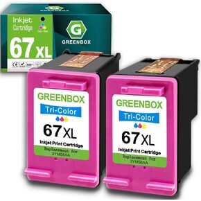 67XL Tri-Color High-Yield Ink Cartridge 2-Pack Replacement for HP 67 XL 67XL Color Ink Cartridge for DeskJet 4155e 2734e 4100e 2855e 4255e 2700 2755e 2700e Envy 6055e 6000 6455e 6400 Printer Ink 67